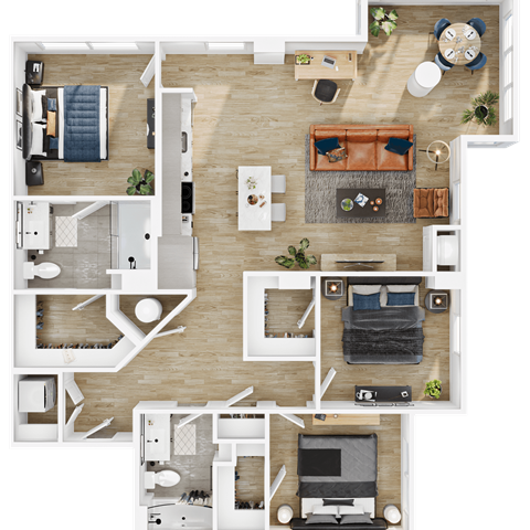 Floor plan for 3 beds, 2 baths, 1350 sqft